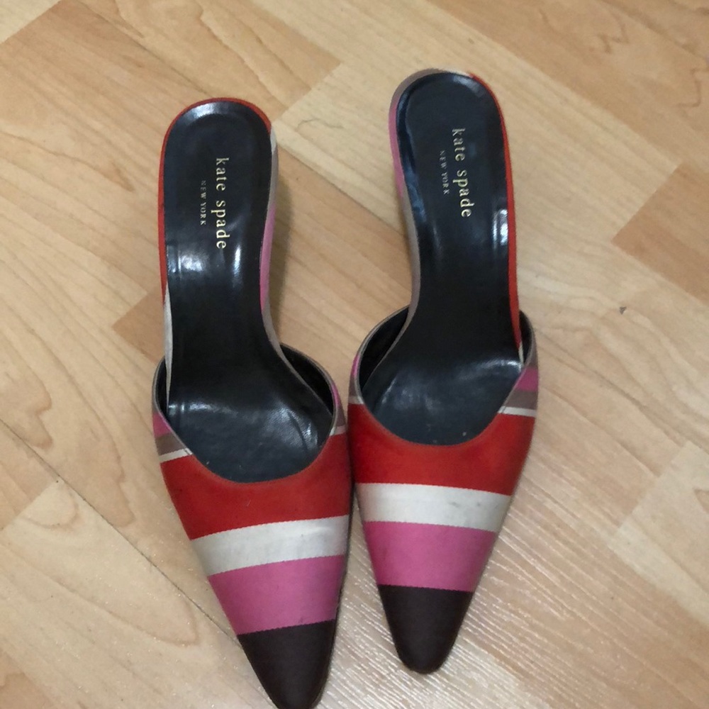 Kate Spade striped mule slides pink white brown